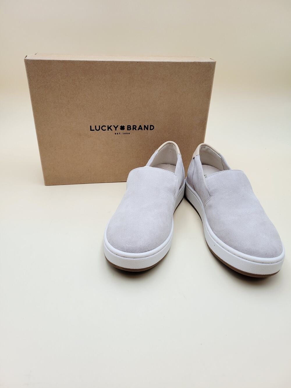 Lucky Brand Hadie Size US 6 M EU 36.5 Women's Leather Slip-On Shoes Silver Cloud